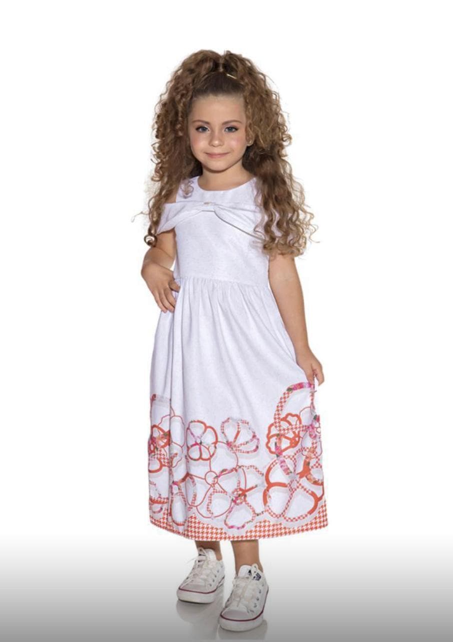 Vestido Midi Infantil Casual Chic Diforini | Estampa Floral Laranja - 011660